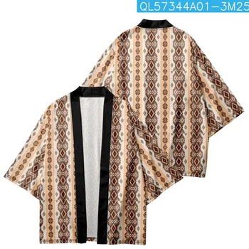 Геометрични модели Отпечатани Японска жилетка Cosplay Haori ризи Традиционно кимоно Мъже Жени Юката облекло