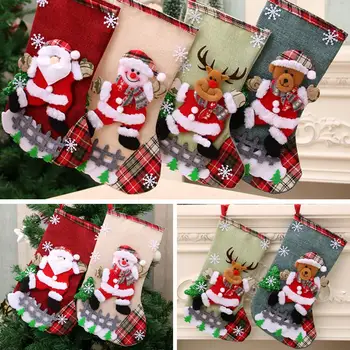 Голяма ленена коледна ограда за чорапи Коледа подарък Noel Коледа бонбони чанта Весели висулки Decorati Коледа Natal орнамент чанта U8b3