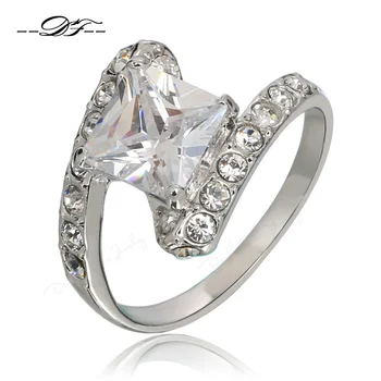 Двойна справедлива принцеса нарязани кристал сватба / годежни пръстени сребърен цвят кубичен цирконий бижута за жени DFR353