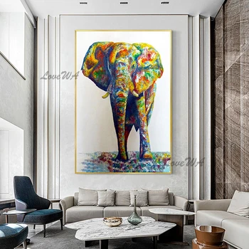 Детски подарък платно картина ръчно рисувани карикатура животински слон живопис с маслени бои стена декорация изкуство 1 панели набор произведения на изкуството