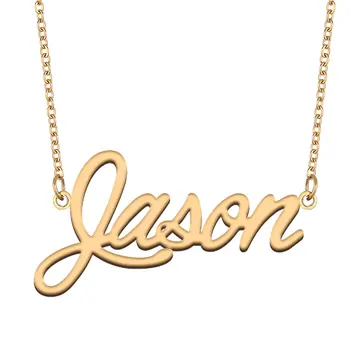 Джейсън име огърлица за жени неръждаема стомана бижута злато цвят табелка висулка яки Para Mujer писма чокър