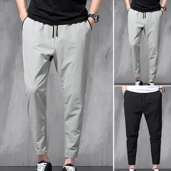 Добър ластик прав модел дълбоко чатала мъже молив панталони плътен цвят млад стил летни панталони мъжки облекло