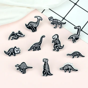Древни динозаври скелет емайл щифтове пънк готически юрски животински брошка карикатура чанта шапка бижута ревера значка значка подаръци за деца