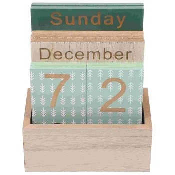 Дървен блок календар Настолен подвижен календар Дървен вечен календар