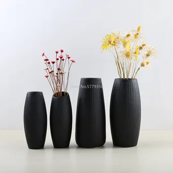 европейски стил керамичен офис декорация вино кабинет десктоп прост сушени цвете черна ваза
