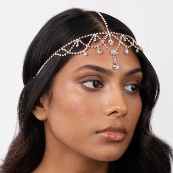 Елегантен кристал многослойни булчински сватба коса верига лента за глава за жени луксозен кристал главата верига шлем коса бижута