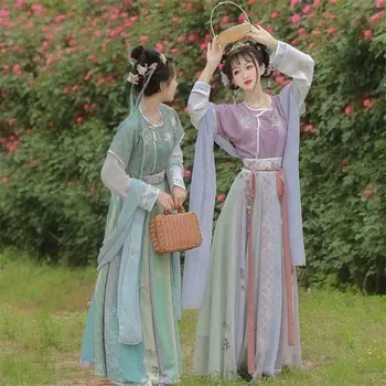 Елегантна китайска ханфу рокля Жени Древна традиционна ханфу фея косплей костюм лилаво синьо зелено ханфу изпълнение рокля