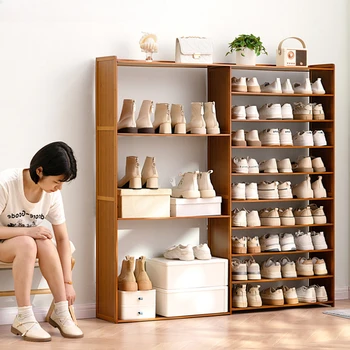 Естествен бамбуков шкаф за обувки Вътрешен многослоен организатор на обувки Решетка Преградни обувки Rack Универсален практичен багажник за съхранение