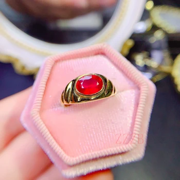 естествен рубинен пръстен Дамски годежен сватбен пръстен 925 Сребърен подарък за бижута за парти на жените