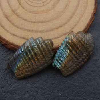 естествен скъпоценен камък лабрадорит издълбани листа мода двойна дупка обеци аксесоари за жени 26x16x4mm6g