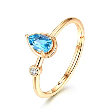 естествен топаз камък пръстен S925 стерлингово сребро 10k позлатени циркон швейцарски син топаз фасетирани скъпоценни камъни пръстени жени фини бижута