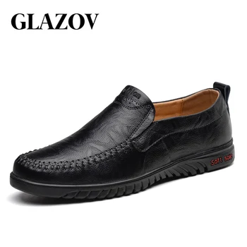 Естествена кожа мъжки ежедневни обувки луксозна марка 2020 мъжки мокасини мокасини дишаща приплъзване на черни обувки за шофиране плюс размер 37-47
