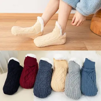 Зимни дамски чорапи По-топли плетени чехли чорапи Уютни размити чорапи Нехлъзгащи се чорапи Вътрешни двуслойни спални чехли чорапи Мъже