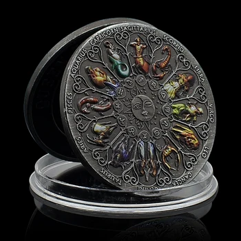 Зодиакално съзвездие Монета Кралица Елизабет II Медальони за слънце и луна Европейски стил Никел Стар занаятчийски медал Сувенир