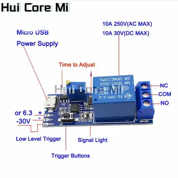 Интелигентен електронен контролен модул Превключвател за забавяне на спусъка 5V-30V Micro USB мощност регулируем таймер за забавяне