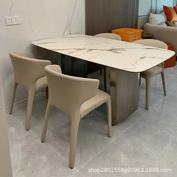 италиански стил трапезен стол минималистичен дизайнер масивна кожа кожа модел хотел столове светлина Луксозни многофункционални мебели