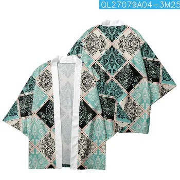 Кашу цветя отпечатани традиционни японски кимоно плажни шорти двойка жени мъже улично облекло жилетка юката