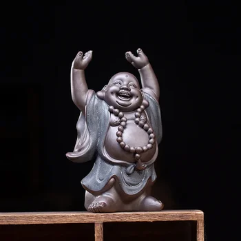 Керамични Майтрея Буда декорация Черни пясъци Смях Буда Чиста ръчна скулптура Висок клас дом хол декорация статуя
