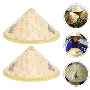 Китайски Coolie шапка азиатски шапка 2PCS тъкани слънце сянка фермер конусовиден конус шапка ориз шапка плаж слънце шапка открит шапка сенник капачка за