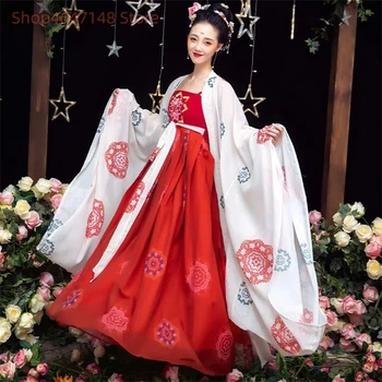 Китайски древен стил сладък ханфу рокля жени шик бродерия традиционна принцеса танц парти рокля фея ориенталски костюм