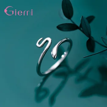 Класически 925 стерлинги сребро сладък змия животни отворен пръстен за жени момиче фини бижута аксесоари Minimlist сватбено парти подарък