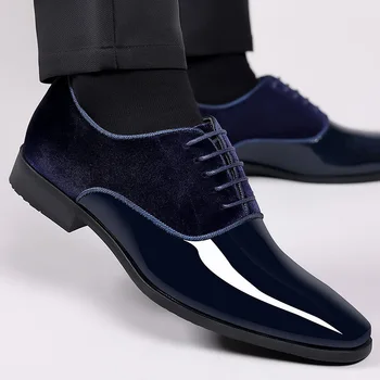 Класически мъжки обувки за обличане приплъзване на черни кожени обувки за мъже точка пръсти бизнес случайни официални обувки за сватба плюс размер MPX125