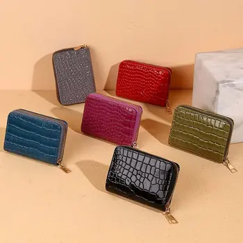 Класически прост държач за карти Калъф за ключове Крокодил модел цип чанта портфейли корейски пари чанта съединител чанти жени монета чанта