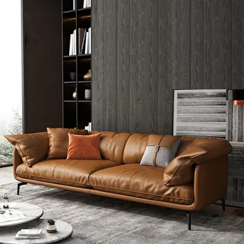 кожен диван Модерен минималистичен малък апартамент хол луксозен триместен кожен диван комбинация