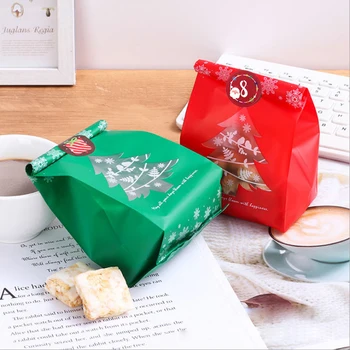 Коледа пластмасови бонбони чанта подарък торбичка Коледа дърво снежинка опаковка чанта Коледа сватбено тържество декор подарък чанти печат стикери