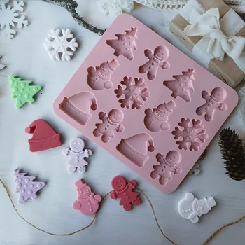 Коледа розов силиконов торта мухъл Коледа снежен човек форми сладолед пудинг сапун желе Нова година торта форми ръчно мухъл 12 единици