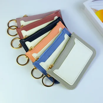 корейски нов дамски карта чанта жените проста чанта цип плътен цвят визитка притежателя преносим компактен плътен цвят