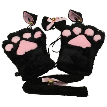 Коте котка прислужница косплей ролеви игри аниме костюм ръкавици лапа ухо опашка вратовръзка парти цвят: черен цяло