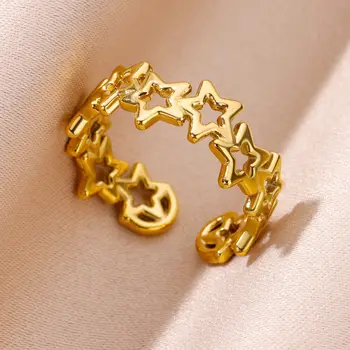 Кухи звездни пръстени за жени мъже златен цвят неръждаема стомана отворен пръстен женски мъжки парти пръст бижута 2023 тенденция безплатна доставка