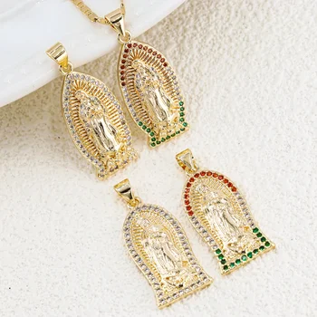 Късмет Модно злато Християнски религиозни аксесоари Бижута овален кристал Гуадалупе Дева Мария висулка подарък за жени