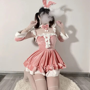 Лолита Kawaii аниме принцеса момичета косплей бельо палав зайче къдри рокля секси заек костюми бельо ръкав възрастни