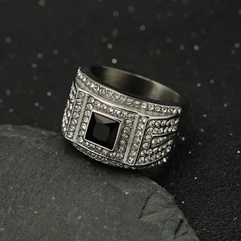  лъскави кристали без ръждясали висококачествени 316 неръждаема стомана хип-хоп пръстен за мъже колоритен пънк пръстени бижута