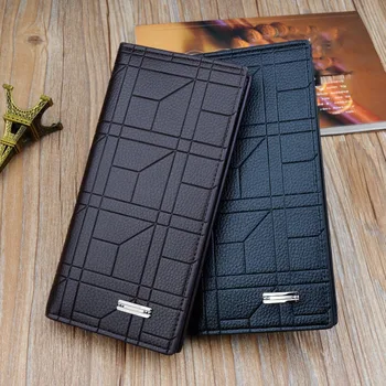 Меки мъжки портфейли Нов геометричен модел PU голям капацитет портфейл мода релефна чанта