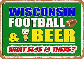 Метален знак - Уисконсин футбол и бира - Vintage Look
