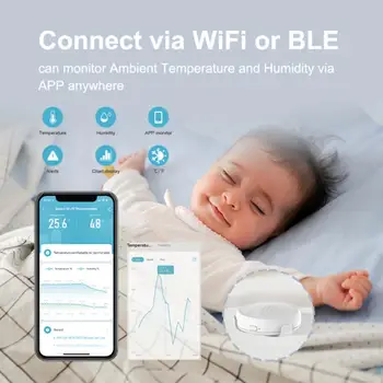 Многофункционална Wifi bluetooth-съвместима работа с гласов асистент Интелигентен сензор Електронен сензор за температура и влажност