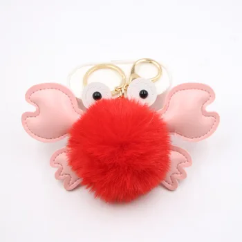 Мода Hairball Crab Keychain Многоцветен анимационен животински кожен чанта чанта висулка за жени рожден ден аксесоари подаръци