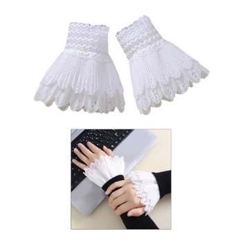 Мода пластове китката маншети бял фалшив ръкав пола прекрасен косплей прислужница ръкави