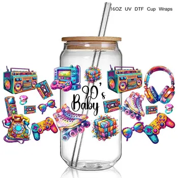 Мода Тенденция Cool Design 90S бебе Uv Dtf чаша обвива трансфер стикер DIY водоустойчив геймър гориво 16 Oz стъклени чаши