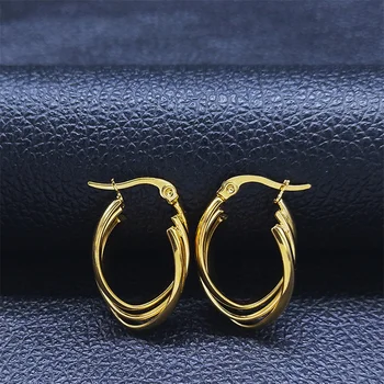Мода трислойна геометрия от неръждаема стомана обица обица за жени златен цвят кръг обеци бижута aretes de mujer E9520S02