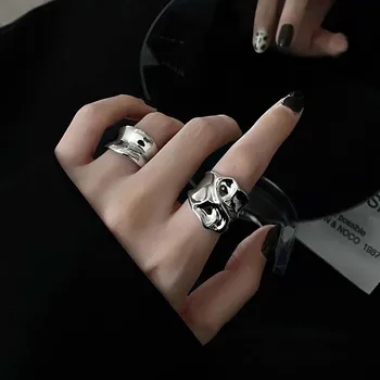 Моден сребърен цвят неправилен пръстен за жени Прост творчески геометричен кух регулируем широк пръстен рожден ден парти бижута подарък