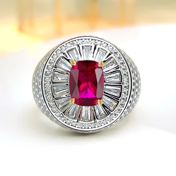 Модерен гълъб кръв червен 925 сребърен пръстен инкрустиран с високо въглеродни диаманти, елегантен и, малък женски