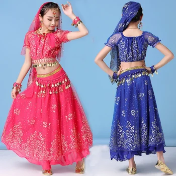 Момиче корем танцьорка дрехи индийски танц костюми за деца дете секси корема танц облекло ориенталски танц за ерген