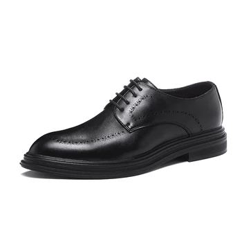 Мъжки кожени обувки Мъжка рокля Обувки Официални обувки за сватбено тържество за мъже Brogue обувки Луксозна марка Мъжки Oxfords