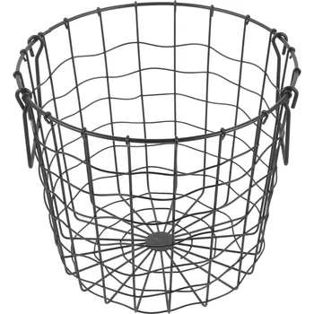 Настолна камина Страна кръг желязо дърва за съхранение кошница Открит (черен) Сеч Метален носещ проводник