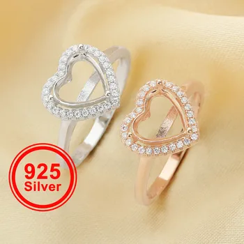 Настройки на пръстена на сърцето,925 Стерлингово сребро Розово позлатено пръстен,Halo Pave CZ каменна рамка пръстен,Арт деко пръстен 1294626