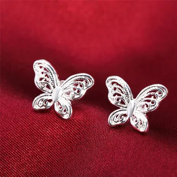 нов 925 стерлинги сребърни обеци за жени парти бижута елегантна пеперуда ухото шипове коледни подаръци